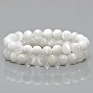Natural Selenite Gemstone Beads Stretch Bracelet