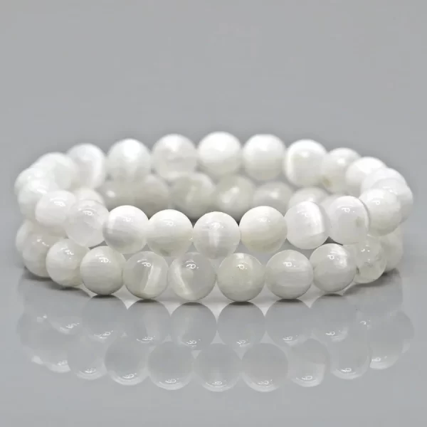 Natural Selenite Gemstone Beads Stretch Bracelet