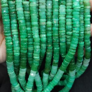 Chrysoprase beads: Chrysoprase Smooth Rondelles, Shaded Green Gemstone Beads, Natural Gems for Making Beaded Necklaces